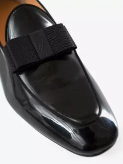 Mocassins Chaussures de Mariage Soirée Homme en Cuir Synthétique Verni avec Noeud Unicolore