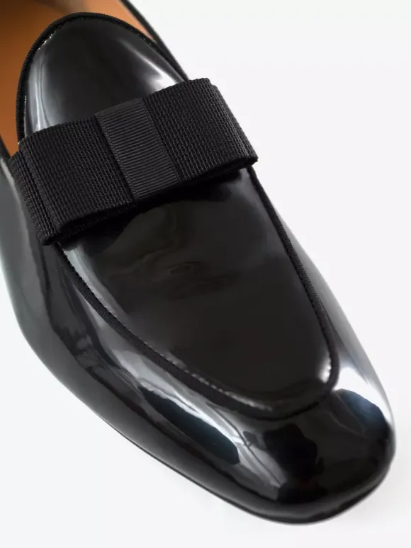 Mocassins Chaussures de Mariage Soirée Homme en Cuir Synthétique Verni avec Noeud Unicolore