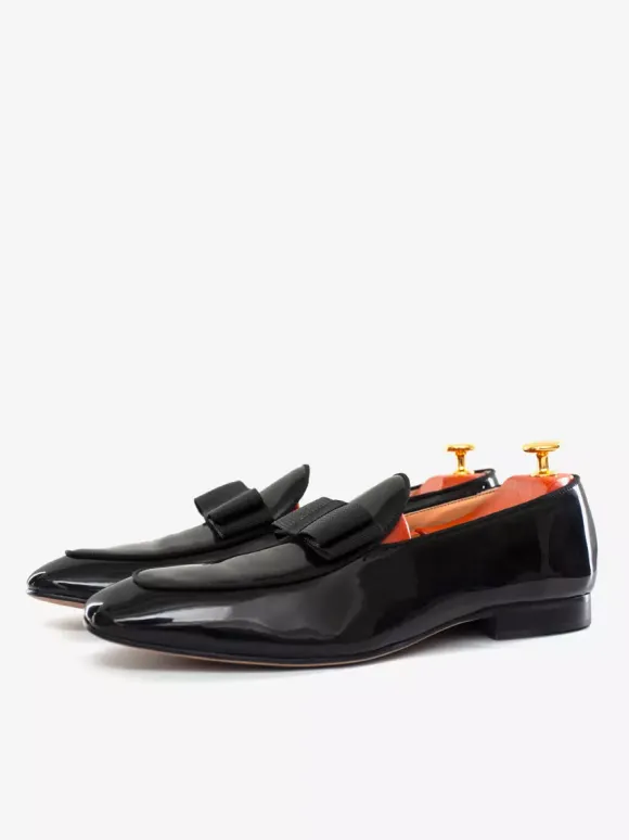 Mocassins Chaussures de Mariage Soirée Homme en Cuir Synthétique Verni avec Noeud Unicolore