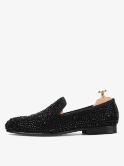 Mocassins Chaussures de Mariage Soirée hommes à enfiler avec strass  bout rond en micro daim  chaussures de bal  de fête  de mariage
