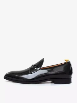 Mocassins Chaussures de Mariage Soirée hommes à bout rond et tige en PU verni