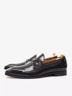 Mocassins Chaussures de Mariage Soirée hommes à bout rond et tige en PU verni