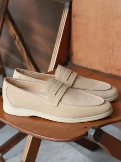 Mocassins Chaussures Hommes Abricot En Micro-Daim Soirée Mariage