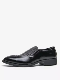 Mocassins classiques à enfiler pour hommes imprimés en cuir talons bas épais chaussures habillées rétro à bout pointu confortables légères et antidérapantes