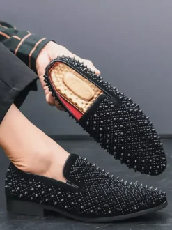 Mocassins en cuir à strass pour homme confortables à enfiler classiques pointus pour smoking soirée bal mariage