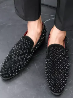 Mocassins en cuir à strass pour homme confortables à enfiler classiques pointus pour smoking soirée bal mariage