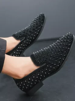 Mocassins en cuir à strass pour homme confortables à enfiler classiques pointus pour smoking soirée bal mariage