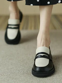 Mocassins en cuir PU à talons épais pour femmes