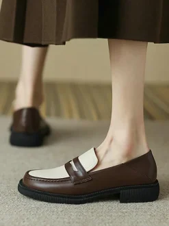 Mocassins en cuir PU à talons épais pour femmes