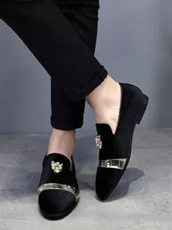 Mocassins en daim pour hommes bout rond chaussures plates à enfiler pour les bals de fin d'année
