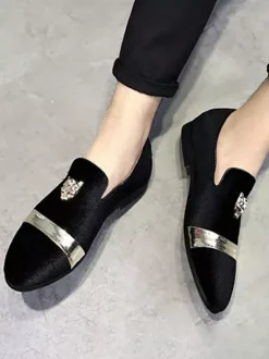 Mocassins en daim pour hommes bout rond chaussures plates à enfiler pour les bals de fin d'année