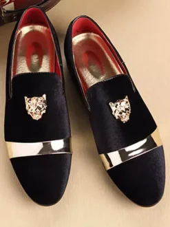 Mocassins en daim pour hommes bout rond chaussures plates à enfiler pour les bals de fin d'année