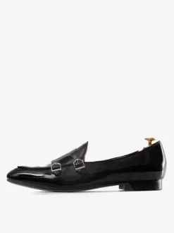 Mocassins habillés à sangle noire pour hommes Chaussures de Mariage Soirée bout rond