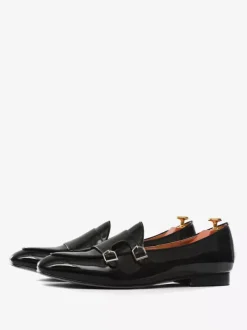 Mocassins habillés à sangle noire pour hommes Chaussures de Mariage Soirée bout rond