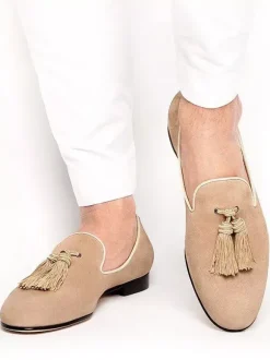 Mocassins Homme en Cuir Synthétique Verni avec Franges Unicolore