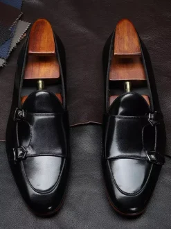 Mocassins noirs à bout rond en cuir véritable pour homme