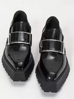 Mocassins Noirs Pour Femmes Avec Boucle Plateforme À Enfiler