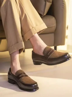 Mocassins Penny Loafer à bout rond en cuir pour homme