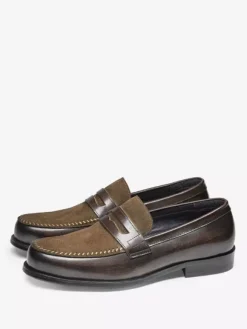 Mocassins Penny Loafer à bout rond en cuir pour homme