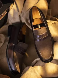 Mocassins Penny Loafer à bout rond en cuir pour homme