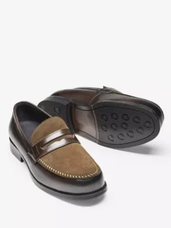 Mocassins Penny Loafer à bout rond en cuir pour homme