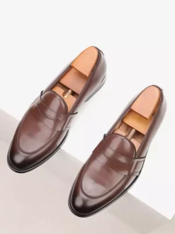Mocassins Penny marron pour hommes bout rond chaussures habillées à enfiler