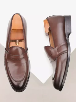Mocassins Penny marron pour hommes bout rond chaussures habillées à enfiler
