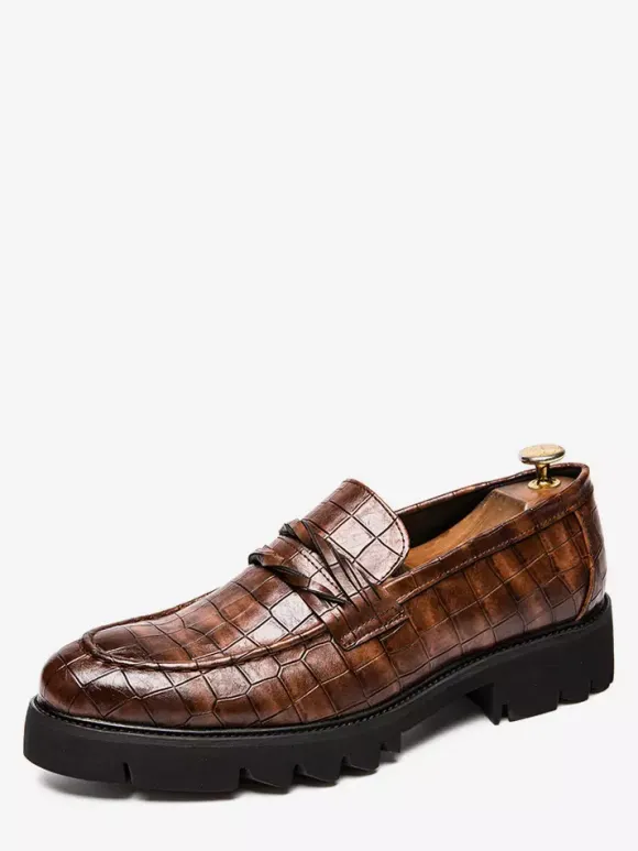 Mocassins Penny pour hommes chaussures à enfiler à bout pointu chaussures Brogue antidérapantes résistantes à l'usure semelle épaisse