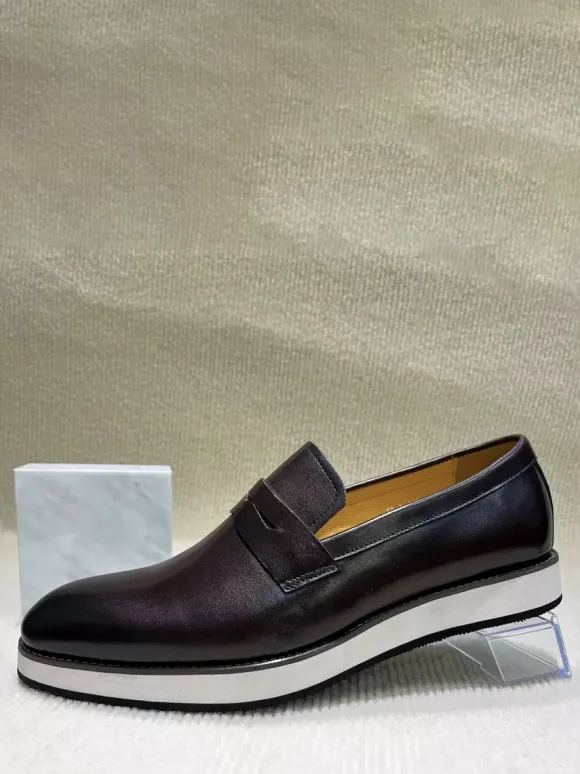 Mocassins Penny pour hommes semelle épaisse en cuir verni brillant chaussures habillées rehaussantes