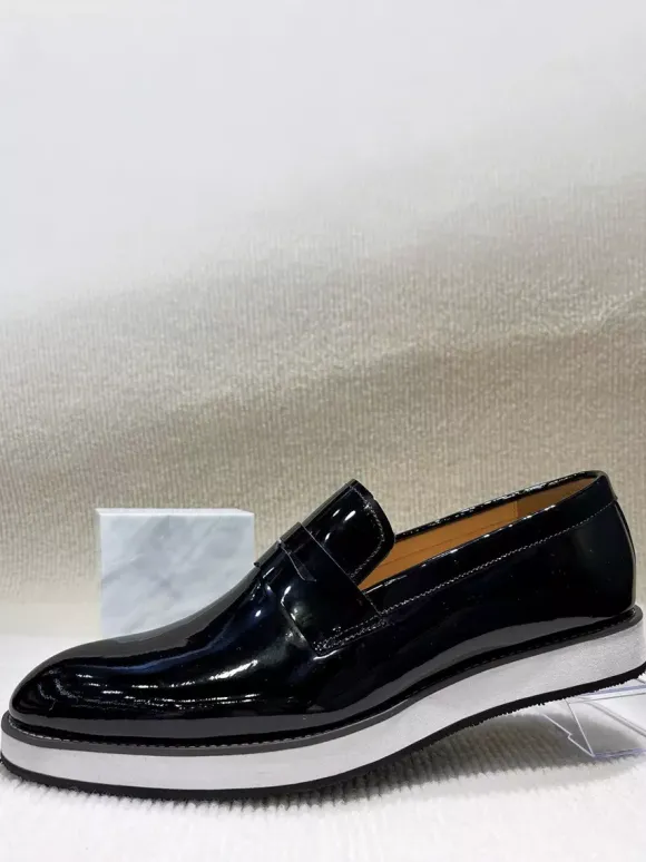 Mocassins Penny pour hommes semelle épaisse en cuir verni brillant chaussures habillées rehaussantes