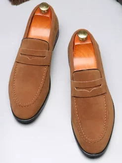 Mocassins Penny pour hommes chaussures décontractées à enfiler en cuir PU et velours