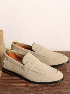 Mocassins Penny pour hommes chaussures décontractées à enfiler en cuir PU et velours