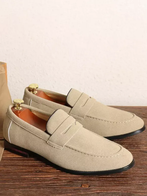 Mocassins Penny pour hommes chaussures décontractées à enfiler en cuir PU et velours