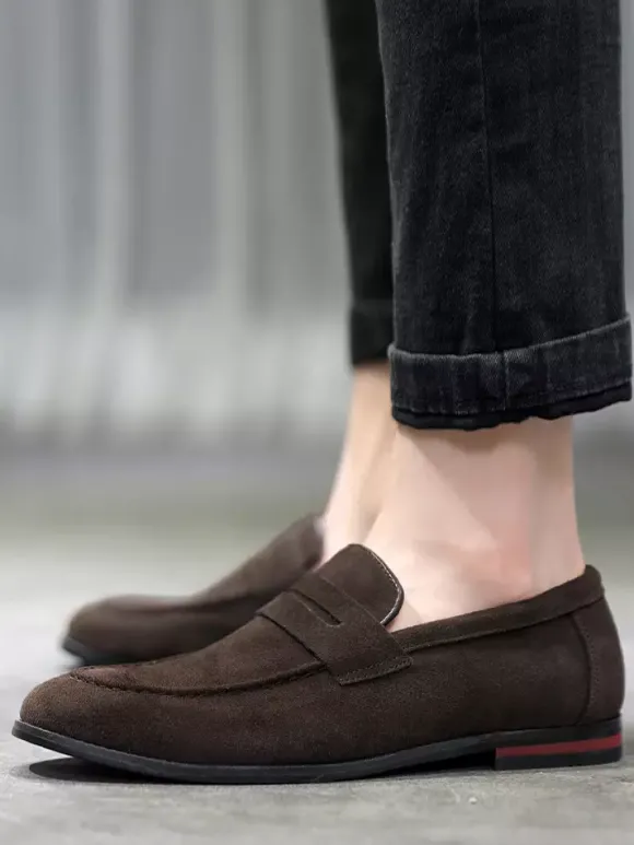 Mocassins Penny pour hommes chaussures décontractées à enfiler en cuir PU et velours