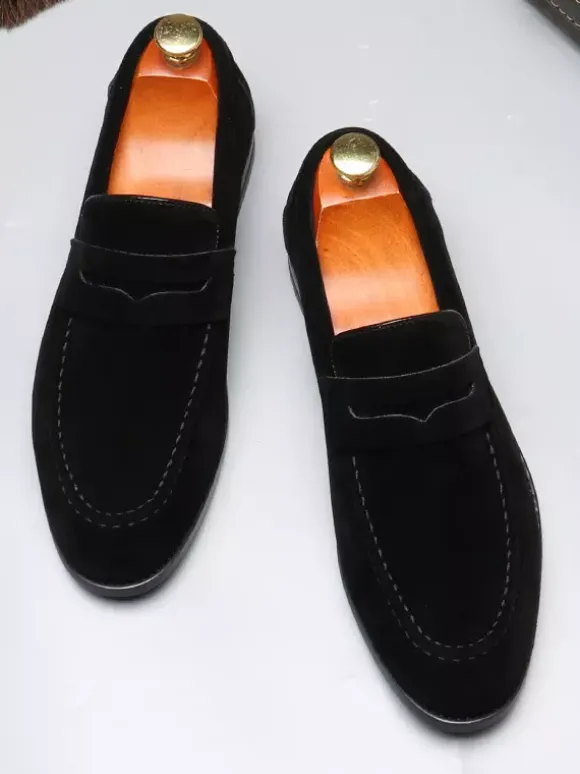 Mocassins Penny pour hommes chaussures décontractées à enfiler en cuir PU et velours