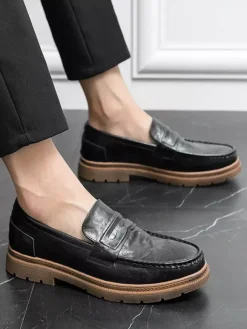 Mocassins Penny pour hommes à enfiler bout rond antidérapants talons bas chaussures Penny en cuir