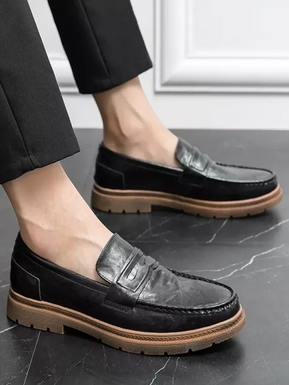Mocassins Penny pour hommes à enfiler bout rond antidérapants talons bas chaussures Penny en cuir
