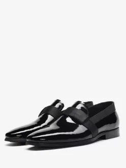 Mocassins Penny pour hommes bout rond en cuir de vache verni à enfiler chaussures de bal et de mariage