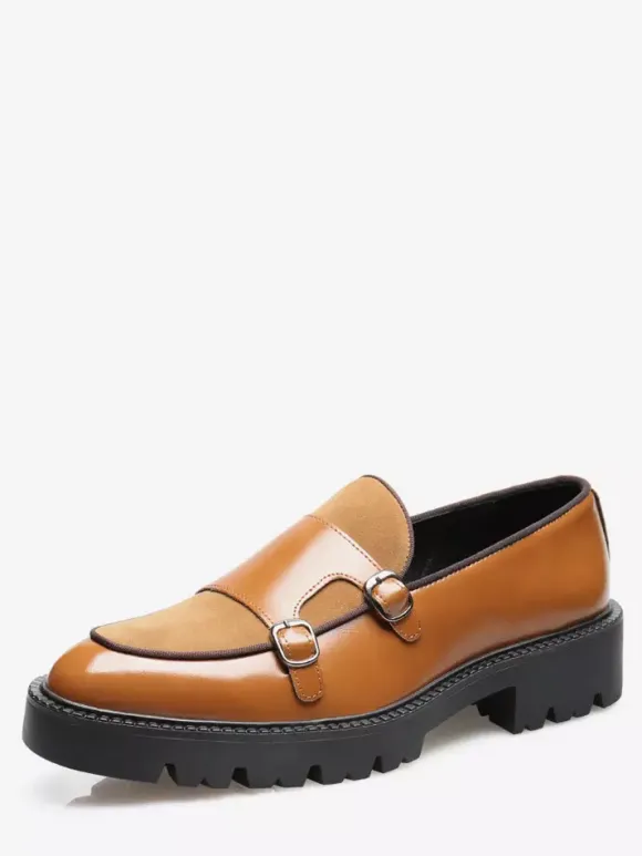 Mocassins pour hommes à double boucle à enfiler à plateforme antidérapante chaussures épaisses