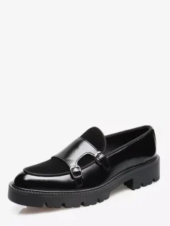 Mocassins pour hommes à double boucle à enfiler à plateforme antidérapante chaussures épaisses