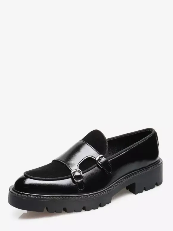 Mocassins pour hommes à double boucle à enfiler à plateforme antidérapante chaussures épaisses