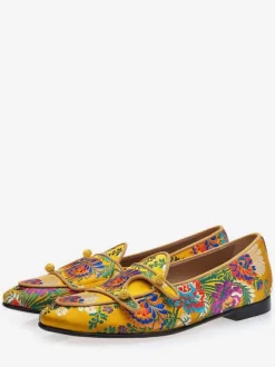 Mocassins pour hommes chaussures de mariage de fête de bal bout rond jaune brodés chaussures décontractées à enfiler