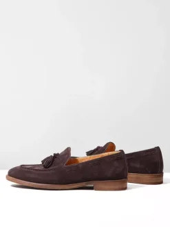 Mocassins bateau en daim pour hommes bout rond chaussures décontractées à enfiler avec pompons
