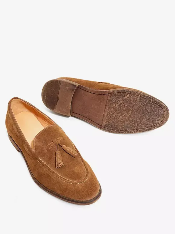 Mocassins bateau en daim pour hommes bout rond chaussures décontractées à enfiler avec pompons