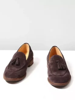 Mocassins bateau en daim pour hommes bout rond chaussures décontractées à enfiler avec pompons