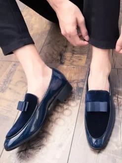 Mocassins belges à enfiler pour hommes bout pointu ruban décoré chaussures Penny mocassins en cuir et daim épissé