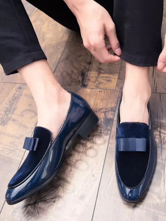 Mocassins belges à enfiler pour hommes bout pointu ruban décoré chaussures Penny mocassins en cuir et daim épissé