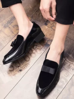 Mocassins belges à enfiler pour hommes bout pointu ruban décoré chaussures Penny mocassins en cuir et daim épissé