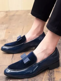 Mocassins belges à enfiler pour hommes bout pointu ruban décoré chaussures Penny mocassins en cuir et daim épissé