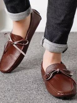 Mocassins belges à lacets pour hommes chaussures de pont en similicuir à pointes légères antidérapantes et flexibles